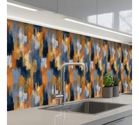 KitchenYeah© Splashback for kitchen 24"x138" / 60x350 cm self-adhesive Sink Splash Splatter Guard Splashbacks Walls Brush strokes - Rough - Texture - Copper blue