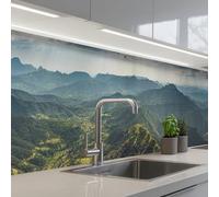 KitchenYeah© Splashback for kitchen 24"x138" / 60x350 cm self-adhesive Sink Splash Splatter Guard Splashbacks Walls Landscape - Valley - Green