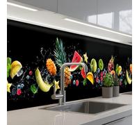 KitchenYeah© Splashback for kitchen 24"x138" / 60x350 cm self-adhesive Sink Splash Splatter Guard Splashbacks Walls Fruit - Black