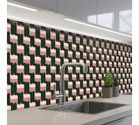 KitchenYeah© Splashback for kitchen 24"x138" / 60x350 cm self-adhesive Sink Splash Splatter Guard Splashbacks Walls Braid pattern - Green - Pink - Geometric
