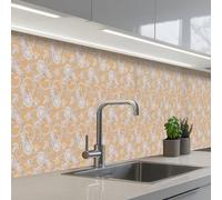 KitchenYeah© Splashback for kitchen 24"x138" / 60x350 cm self-adhesive Wall Protector Decor Panels Cooker Backsplash Paisley pattern - White - Flowers - Yellow