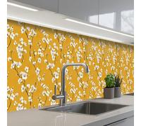 KitchenYeah© Splashback for kitchen 24"x138" / 60x350 cm self-adhesive Wall Protector Decor Panels Cooker Backsplash Blossom Branch - Watercolor - Yellow