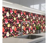 KitchenYeah© Splashback for kitchen 24"x138" / 60x350 cm self-adhesive Wall Protector Decor Panels Cooker Backsplash Dark - Leaf - Fruit - Pattern