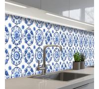 KitchenYeah© Splashback for kitchen 24"x138" / 60x350 cm self-adhesive Wall Protector Splash Back Cooker Backsplash Decorative signs - Flowers - Blue