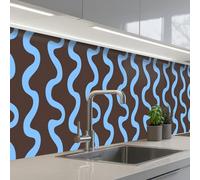 KitchenYeah© Splashback for kitchen 24"x158" / 60x400 cm self-adhesive Back Splashes Kitchens Splash Guard Decor Winding lines - Blue - Brown - Minimalist