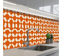 KitchenYeah© Splashback for kitchen 24"x158" / 60x400 cm self-adhesive Back Splashes Kitchens Splash Guard Decor Orange - Organic shapes - White