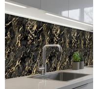 KitchenYeah© Splashback for kitchen 24"x158" / 60x400 cm self adhesive Sink Splash Splatter Guard Backsplash Decor Marble - Black - Gold Texture