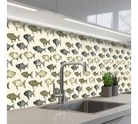 KitchenYeah© Splashback for kitchen 24"x158" / 60x400 cm self adhesive Sink Splash Splatter Guard Backsplash Decor Pisces - Classic - Green
