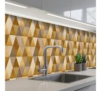 KitchenYeah© Splashback for kitchen 24"x158" / 60x400 cm self-adhesive Sink Splash Splatter Guard Splashbacks Walls Geometric - Triangle - Gold