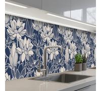 KitchenYeah© Splashback for kitchen 24"x158" / 60x400 cm self-adhesive Sink Splash Splatter Guard Splashbacks Walls Lotus - Blue - Patterns
