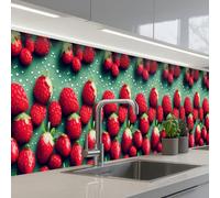 KitchenYeah© Splashback for kitchen 24"x158" / 60x400 cm self-adhesive Sink Splash Splatter Guard Splashbacks Walls Strawberries - Red - Green - Crowns