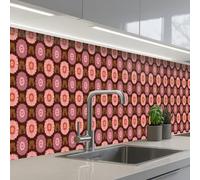 KitchenYeah© Splashback for kitchen 24"x158" / 60x400 cm self-adhesive Sink Splash Splatter Guard Splashbacks Walls Retro - Daisy - Pink