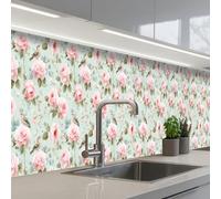 KitchenYeah© Splashback for kitchen 24"x158" / 60x400 cm self-adhesive Wall Protector Decor Panels Cooker Backsplash Roses - Birds - Pastel - Colorful