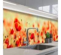 KitchenYeah© Splashback for kitchen 24"x197" / 60x500 cm self adhesive Sink Splash Splatter Guard Backsplash Decor Poppies - Flowers - Red - Flower field