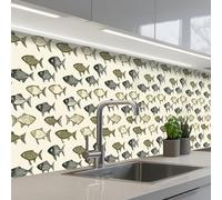 KitchenYeah© Splashback for kitchen 24"x197" / 60x500 cm self adhesive Sink Splash Splatter Guard Backsplash Decor Pisces - Classic - Green