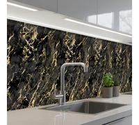 KitchenYeah© Splashback for kitchen 24"x197" / 60x500 cm self adhesive Sink Splash Splatter Guard Backsplash Decor Marble - Black - Gold Texture