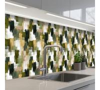 KitchenYeah© Splashback for kitchen 24"x197" / 60x500 cm self-adhesive Sink Splash Splatter Guard Splashbacks Walls Brush stripes - Moss - Shades of green