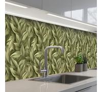 KitchenYeah© Splashback for kitchen 24"x197" / 60x500 cm self-adhesive Sink Splash Splatter Guard Splashbacks Walls Leaves - Modern - Green