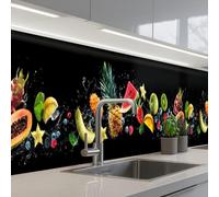 KitchenYeah© Splashback for kitchen 24"x197" / 60x500 cm self-adhesive Sink Splash Splatter Guard Splashbacks Walls Fruit - Black