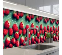 KitchenYeah© Splashback for kitchen 24"x197" / 60x500 cm self-adhesive Sink Splash Splatter Guard Splashbacks Walls Strawberries - Red - Green - Crowns