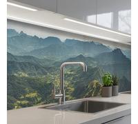 KitchenYeah© Splashback for kitchen 24"x197" / 60x500 cm self-adhesive Sink Splash Splatter Guard Splashbacks Walls Landscape - Valley - Green