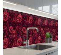 KitchenYeah© Splashback for kitchen 24"x197" / 60x500 cm self-adhesive Wall Protector Decor Panels Cooker Backsplash Dahlias - Flowers - Red