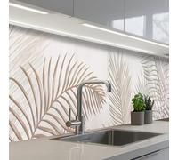 KitchenYeah© Splashback for kitchen 24"x197" / 60x500 cm self-adhesive Wall Protector Decor Panels Cooker Backsplash Leaves - Beige - Botanical - Vintage