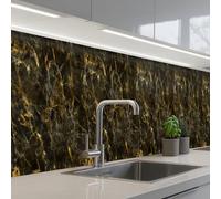 KitchenYeah© Splashback for kitchen 24"x197" / 60x500 cm self-adhesive Wall Protector Decor Panels Cooker Backsplash Black - Marble - Gold