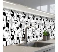 KitchenYeah© Splashback for kitchen 24"x197" / 60x500 cm self-adhesive Wall Protector Splash Back Cooker Backsplash Lines - Faces - Black - White