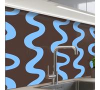 KitchenYeah© Splashback for kitchen 24"x32" / 60x80 cm self-adhesive Back Splashes Kitchens Splash Guard Decor Winding lines - Blue - Brown - Minimalist