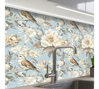 KitchenYeah© Splashback for kitchen 24"x32" / 60x80 cm self-adhesive Back Splashes Kitchens Splash Guard Decor Botanical - Songbird - Blue
