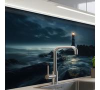 KitchenYeah© Splashback for kitchen 24"x32" / 60x80 cm self-adhesive Back Splashes Kitchens Splash Guard Decor Lighthouse - Sea - Fog - Rocks - Maritime - Nature