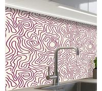KitchenYeah© Splashback for kitchen 24"x32" / 60x80 cm self-adhesive Back Splashes Kitchens Splash Guard Decor Winding line - Magenta - Cream