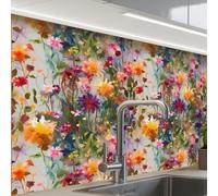 KitchenYeah© Splashback for kitchen 24"x32" / 60x80 cm self adhesive Sink Splash Splatter Guard Backsplash Decor Summery - Colorful - Pattern - Flowers
