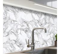 KitchenYeah© Splashback for kitchen 24"x32" / 60x80 cm self adhesive Sink Splash Splatter Guard Backsplash Decor Marble - Layered - Breaking - Grey texture