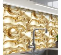 KitchenYeah© Splashback for kitchen 24"x32" / 60x80 cm self adhesive Sink Splash Splatter Guard Backsplash Decor Liquid - Drops - Gold