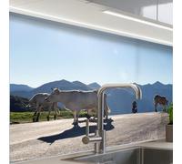 KitchenYeah© Splashback for kitchen 24"x32" / 60x80 cm self adhesive Sink Splash Splatter Guard Backsplash Decor Scottish highlander - Light - Mountain - Nature