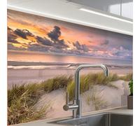 KitchenYeah© Splashback for kitchen 24"x32" / 60x80 cm self-adhesive Sink Splash Splatter Guard Splashbacks Walls Sunset - Dune - Beach - Plants - Sea
