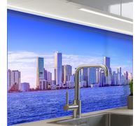 KitchenYeah© Splashback for kitchen 24"x32" / 60x80 cm self-adhesive Sink Splash Splatter Guard Splashbacks Walls Skyline - Blue - Skyscrapers - City