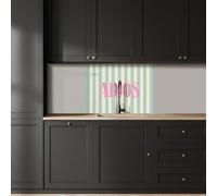 KitchenYeah© Splashback for kitchen 24"x32" / 60x80 cm self-adhesive Sink Splash Splatter Guard Splashbacks Walls Green - Stripes - Pink - Adiós