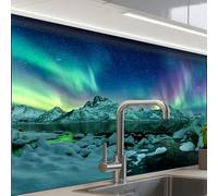 KitchenYeah© Splashback for kitchen 24"x32" / 60x80 cm self-adhesive Sink Splash Splatter Guard Splashbacks Walls Sea - Ice - Northern Lights - Winter - Nature