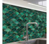 KitchenYeah© Splashback for kitchen 24"x32" / 60x80 cm self-adhesive Sink Splash Splatter Guard Splashbacks Walls Scales - Texture - Deep green - Gold