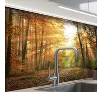 KitchenYeah© Splashback for kitchen 24"x32" / 60x80 cm self-adhesive Sink Splash Splatter Guard Splashbacks Walls Forest - Autumn - Sun - Landscape - Nature - Trees - Leaves