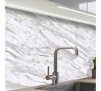 KitchenYeah© Splashback for kitchen 24"x32" / 60x80 cm self-adhesive Sink Splash Splatter Guard Splashbacks Walls Marble - White - Grey-green