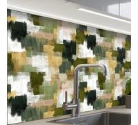 KitchenYeah© Splashback for kitchen 24"x32" / 60x80 cm self-adhesive Sink Splash Splatter Guard Splashbacks Walls Brush stripes - Moss - Shades of green