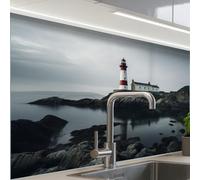 KitchenYeah© Splashback for kitchen 24"x32" / 60x80 cm self-adhesive Sink Splash Splatter Guard Splashbacks Walls Lighthouse - Sea - Rocks - Scandinavia - Maritime