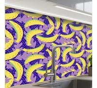 KitchenYeah© Splashback for kitchen 24"x32" / 60x80 cm self-adhesive Sink Splash Splatter Guard Splashbacks Walls Bananas - Leaves - Purple