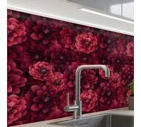 KitchenYeah© Splashback for kitchen 24"x32" / 60x80 cm self-adhesive Wall Protector Decor Panels Cooker Backsplash Dahlias - Flowers - Red
