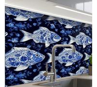 KitchenYeah© Splashback for kitchen 24"x32" / 60x80 cm self-adhesive Wall Protector Decor Panels Cooker Backsplash Pisces - Flowers - Blue