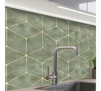 KitchenYeah© Splashback for kitchen 24"x32" / 60x80 cm self-adhesive Wall Protector Decor Panels Cooker Backsplash Subtle - Geometric - Gold - Green